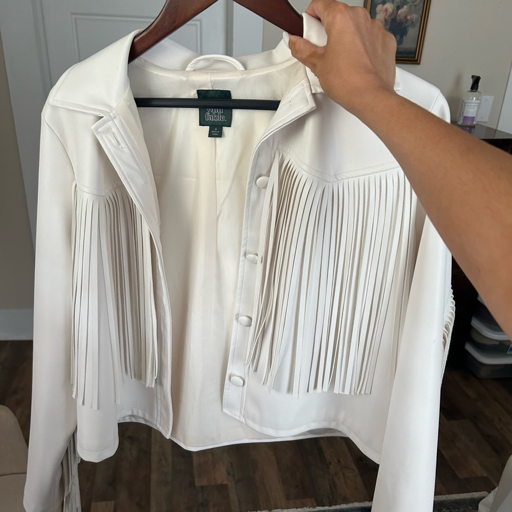 White Leather Fringe Jacket